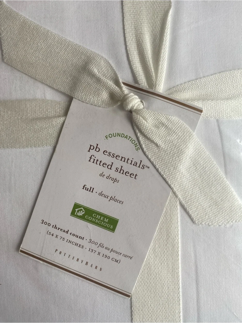 Pottery barn essentials fitted sheet for a full bed white new in package